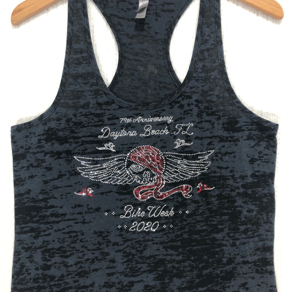 Daytona Beach Bike Week 2020 Rhinestone Skull Tank Top Womens XL Black